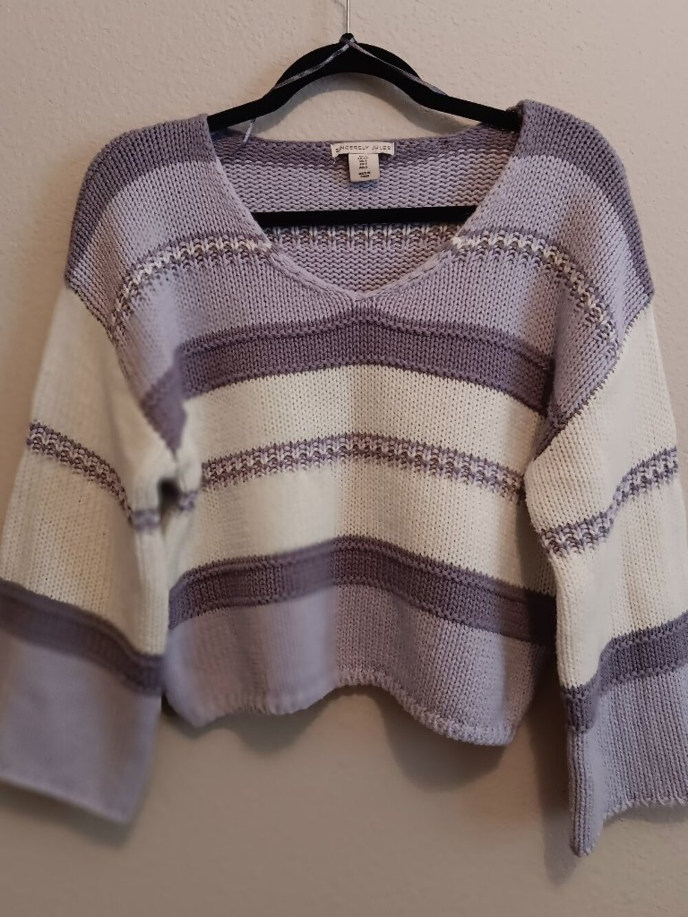 Sincerely Jules White/Purple Stripe Textured Sweater